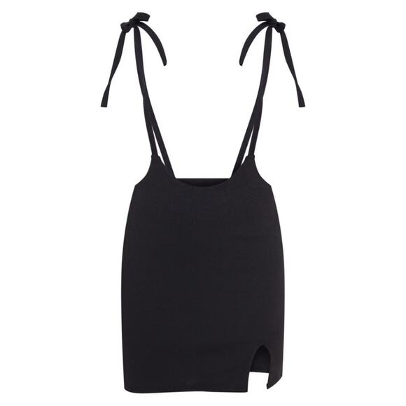 PLT size 6 high waist dungaree overall style tie straps side slit mini skirt - Picture 8 of 10